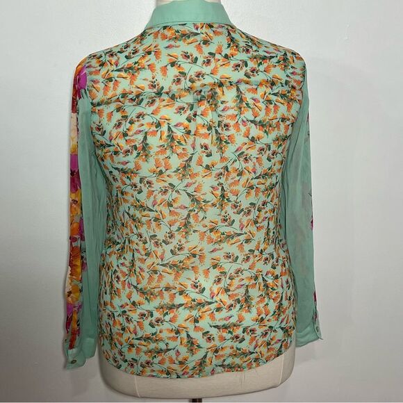 Fig and Flower Mint‎ Green Floral Button Up Long Sleeve Top  -- XL - Picture 9 of 15